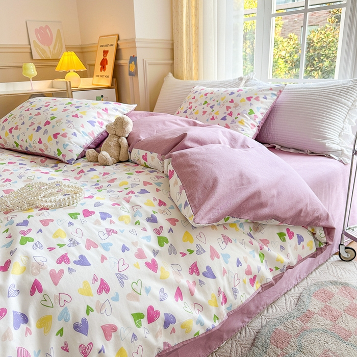 91家纺网 家纺一手货源 找家纺 清雅福 2023新款全棉小清新四件套 彩虹爱人