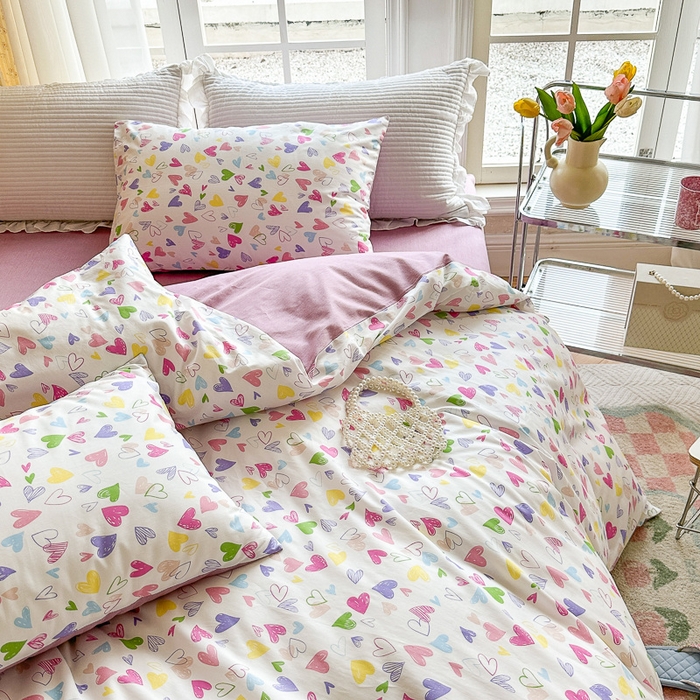 91家纺网 家纺一手货源 找家纺 清雅福 2023新款全棉小清新四件套 彩虹爱人