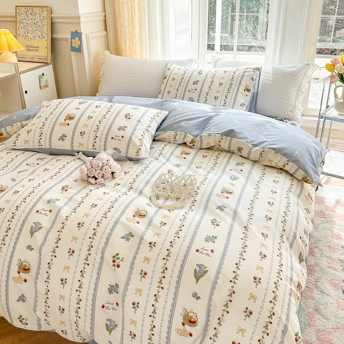 91家纺网 家纺一手货源 找家纺 清雅福 2023新款全棉小清新四件套 草莓园