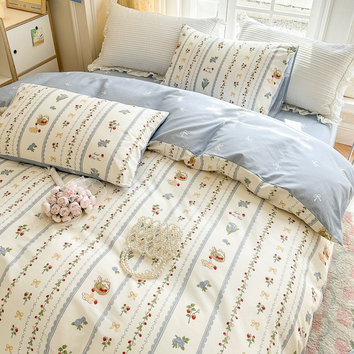 91家纺网 家纺一手货源 找家纺 清雅福 2023新款全棉小清新四件套 草莓园