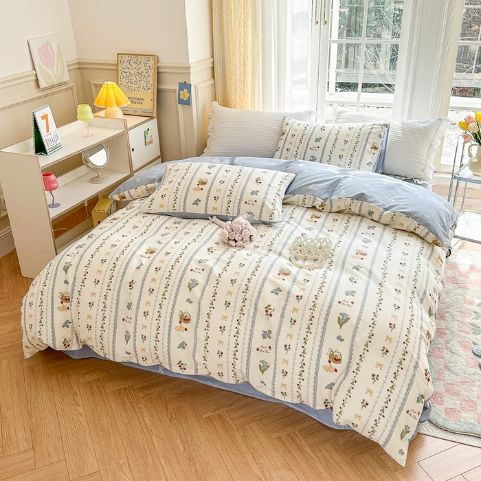 91家纺网 家纺一手货源 找家纺 清雅福 2023新款全棉小清新四件套 草莓园