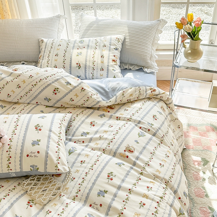 91家纺网 家纺一手货源 找家纺 清雅福 2023新款全棉小清新四件套 草莓园