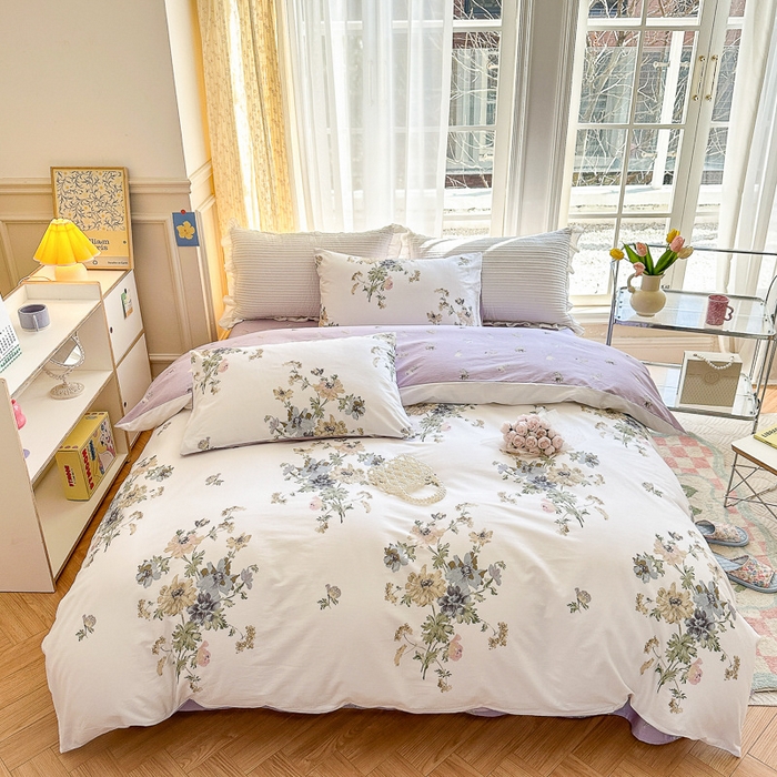 91家纺网 家纺一手货源 找家纺 清雅福 2023新款全棉小清新四件套 花开似锦