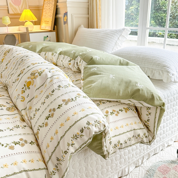 91家纺网 家纺一手货源 找家纺 清雅福 2023新款全棉小清新四件套 柠檬树