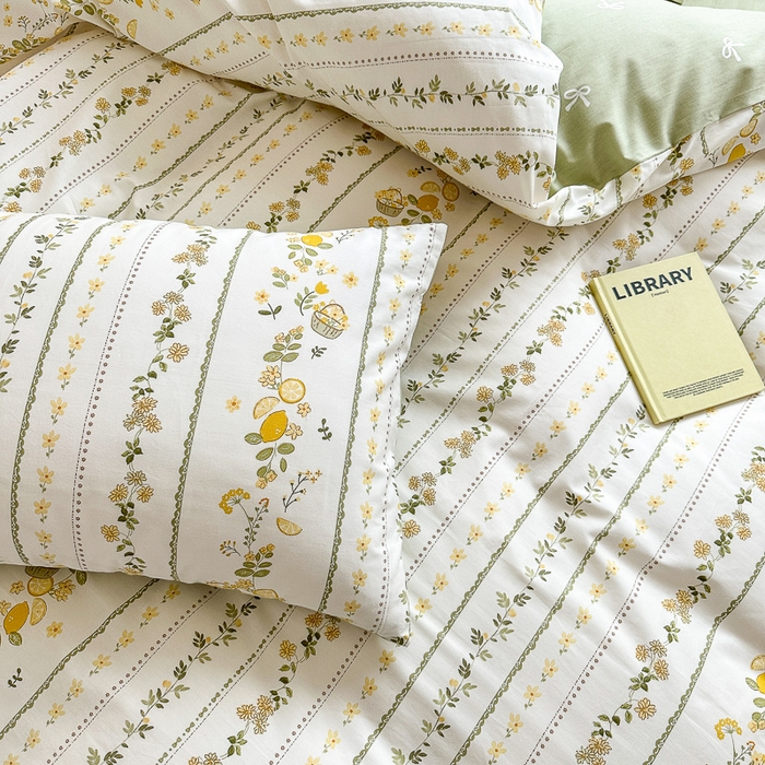 91家纺网 家纺一手货源 找家纺 清雅福 2023新款全棉小清新四件套 柠檬树