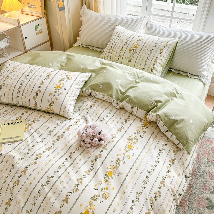 91家纺网 家纺一手货源 找家纺 清雅福 2023新款全棉小清新四件套 柠檬树