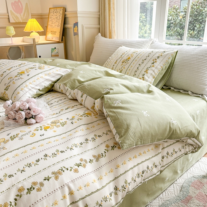 91家纺网 家纺一手货源 找家纺 清雅福 2023新款全棉小清新四件套 柠檬树