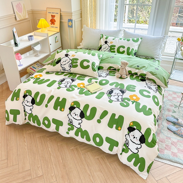 91家纺网 家纺一手货源 找家纺 清雅福 2023新款全棉小清新四件套 皮皮狗