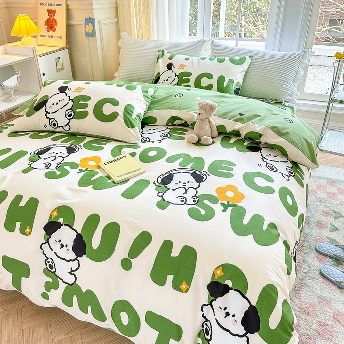 91家纺网 家纺一手货源 找家纺 清雅福 2023新款全棉小清新四件套 皮皮狗