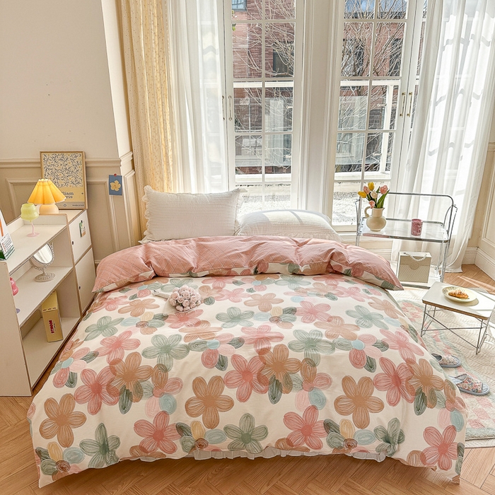 91家纺网 家纺一手货源 找家纺 清雅福 2023新款全棉小清新四件套 七色瑾