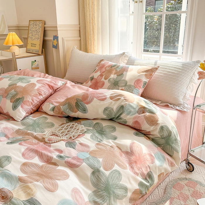 91家纺网 家纺一手货源 找家纺 清雅福 2023新款全棉小清新四件套 七色瑾