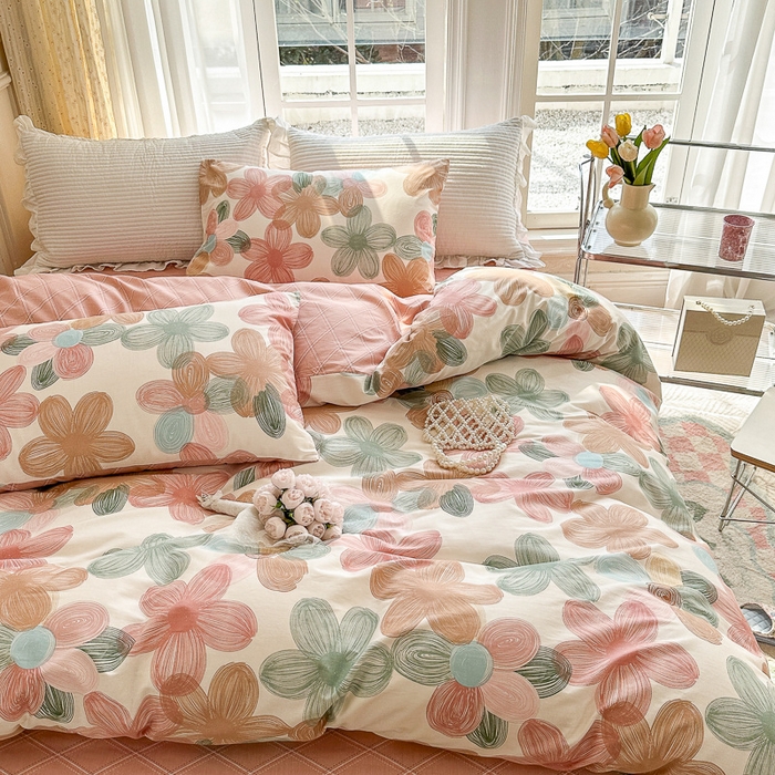 91家纺网 家纺一手货源 找家纺 清雅福 2023新款全棉小清新四件套 七色瑾