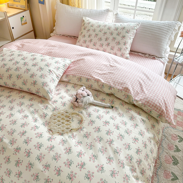 91家纺网 家纺一手货源 找家纺 清雅福 2023新款全棉小清新四件套 少女心