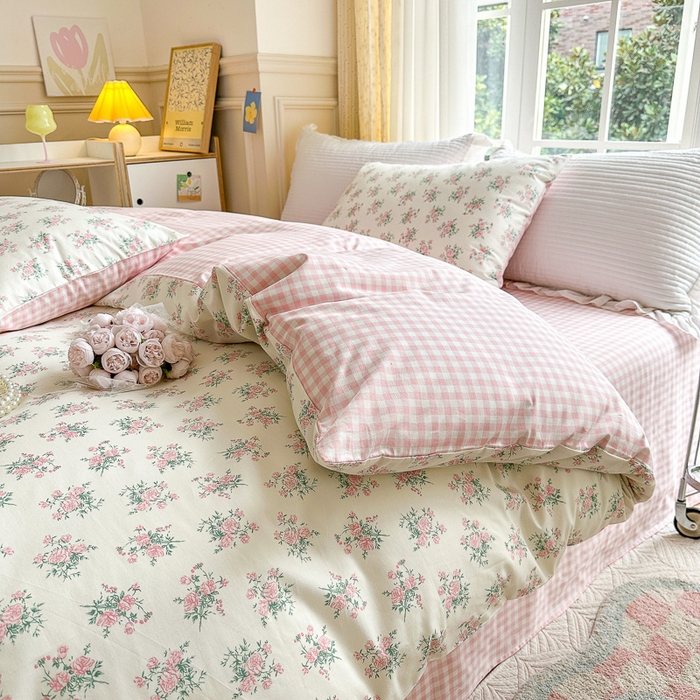 91家纺网 家纺一手货源 找家纺 清雅福 2023新款全棉小清新四件套 少女心