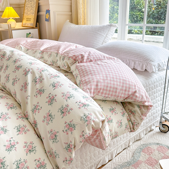 91家纺网 家纺一手货源 找家纺 清雅福 2023新款全棉小清新四件套 少女心