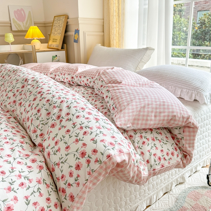 91家纺网 家纺一手货源 找家纺 清雅福 2023新款全棉小清新四件套 恬静