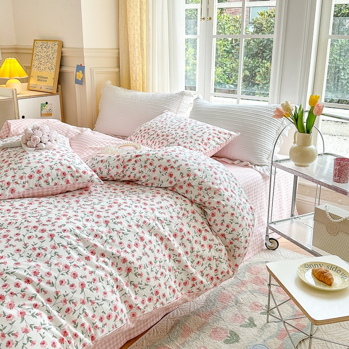 91家纺网 家纺一手货源 找家纺 清雅福 2023新款全棉小清新四件套 恬静