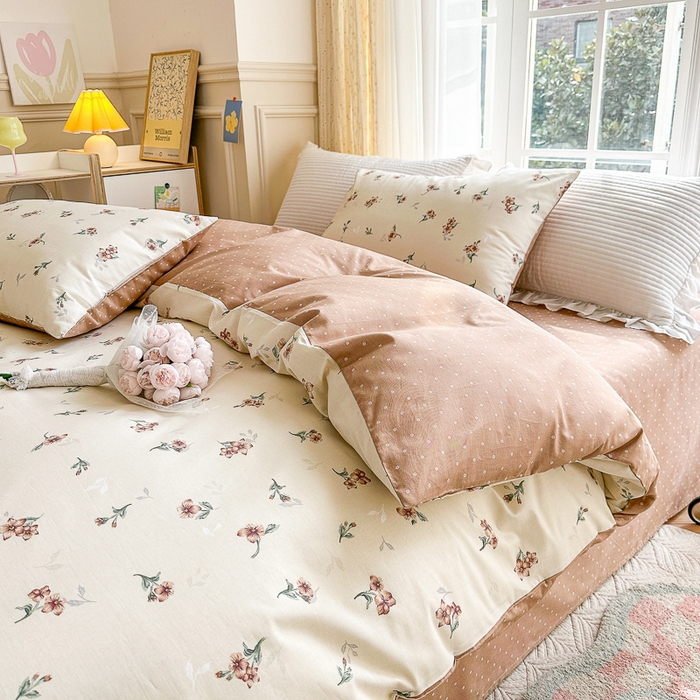 91家纺网 家纺一手货源 找家纺 清雅福 2023新款全棉小清新四件套 小美好