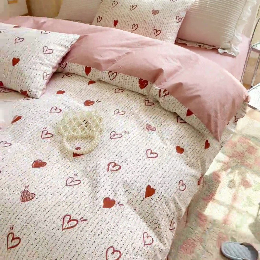 91家纺网 家纺一手货源 找家纺 清雅福 2023新款全棉小清新四件套 恋爱旋律