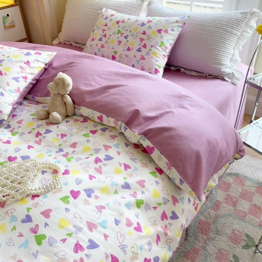 91家纺网 家纺一手货源 找家纺 清雅福 2023新款全棉小清新四件套 彩虹爱人