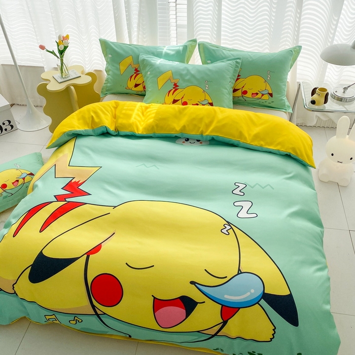 91家纺网 家纺一手货源 找家纺 卡通被套单件被罩男女儿童学生宿舍单人被单男孩卡幼儿园单人被罩 呼呼皮卡丘