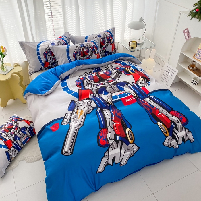 91家纺网 家纺一手货源 找家纺 卡通被套单件被罩男女儿童学生宿舍单人被单男孩卡幼儿园单人被罩 圈圈机器人