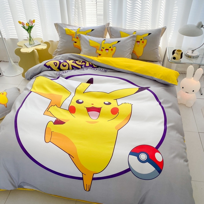 91家纺网 家纺一手货源 找家纺 卡通被套单件被罩男女儿童学生宿舍单人被单男孩卡幼儿园单人被罩 圈圈皮卡丘