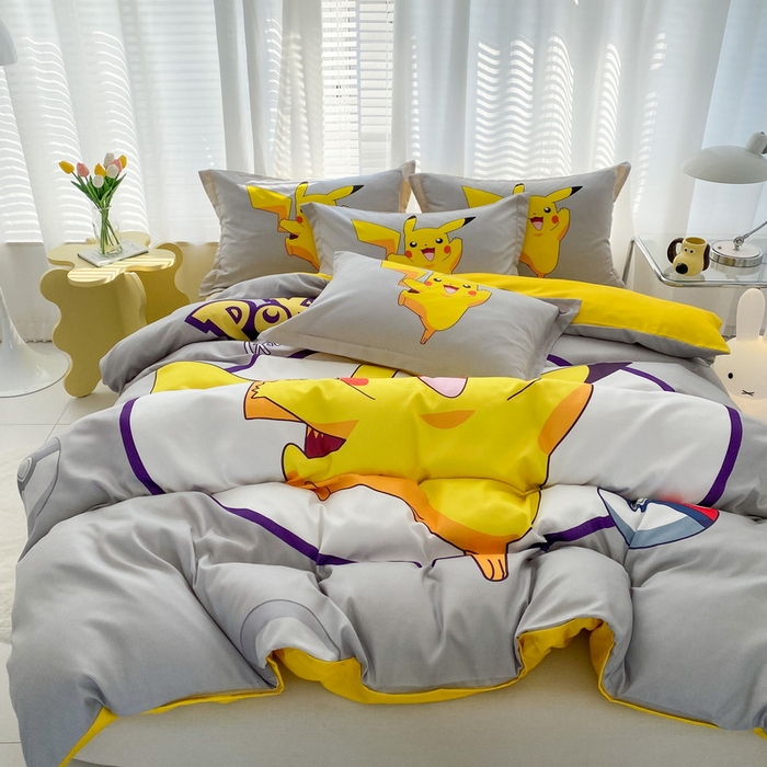 91家纺网 家纺一手货源 找家纺 卡通被套单件被罩男女儿童学生宿舍单人被单男孩卡幼儿园单人被罩 圈圈皮卡丘