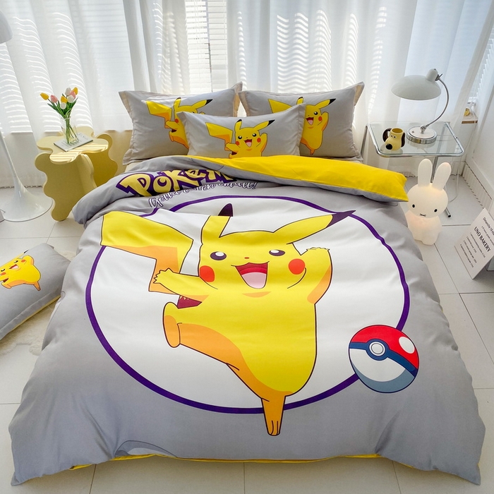 91家纺网 家纺一手货源 找家纺 卡通被套单件被罩男女儿童学生宿舍单人被单男孩卡幼儿园单人被罩 圈圈皮卡丘