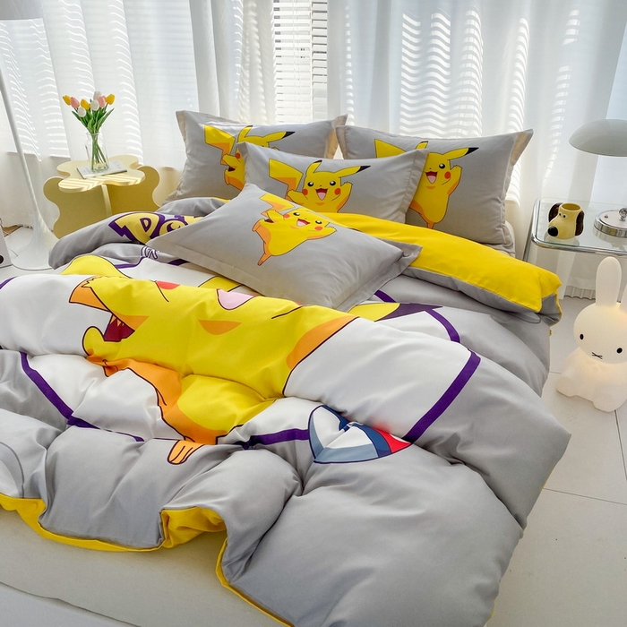 91家纺网 家纺一手货源 找家纺 卡通被套单件被罩男女儿童学生宿舍单人被单男孩卡幼儿园单人被罩 圈圈皮卡丘
