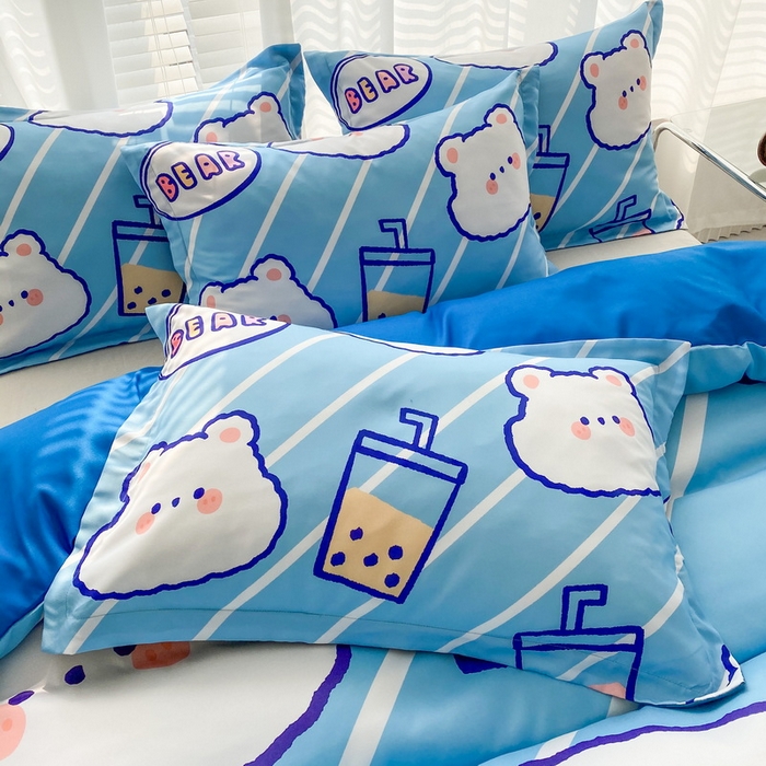 91家纺网 家纺一手货源 找家纺 卡通被套单件被罩男女儿童学生宿舍单人被单男孩卡幼儿园单人被罩 奶茶小熊