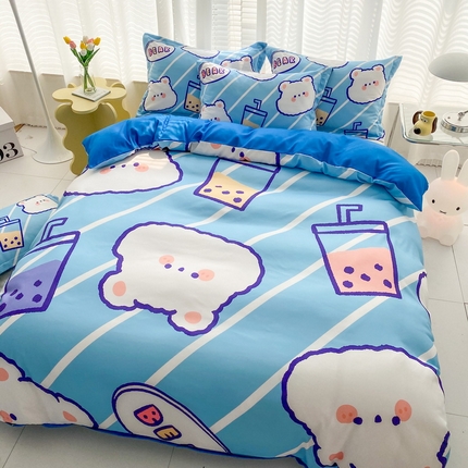 卡通被套单件被罩男女儿童学生宿舍单人被单男孩卡幼儿园单人被罩 奶茶小熊