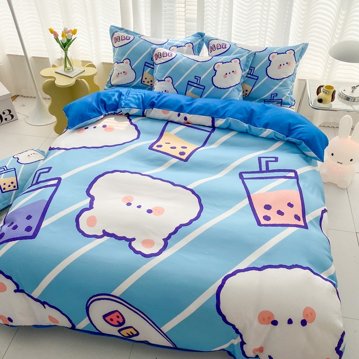 91家纺网 家纺一手货源 找家纺 卡通被套单件被罩男女儿童学生宿舍单人被单男孩卡幼儿园单人被罩 奶茶小熊