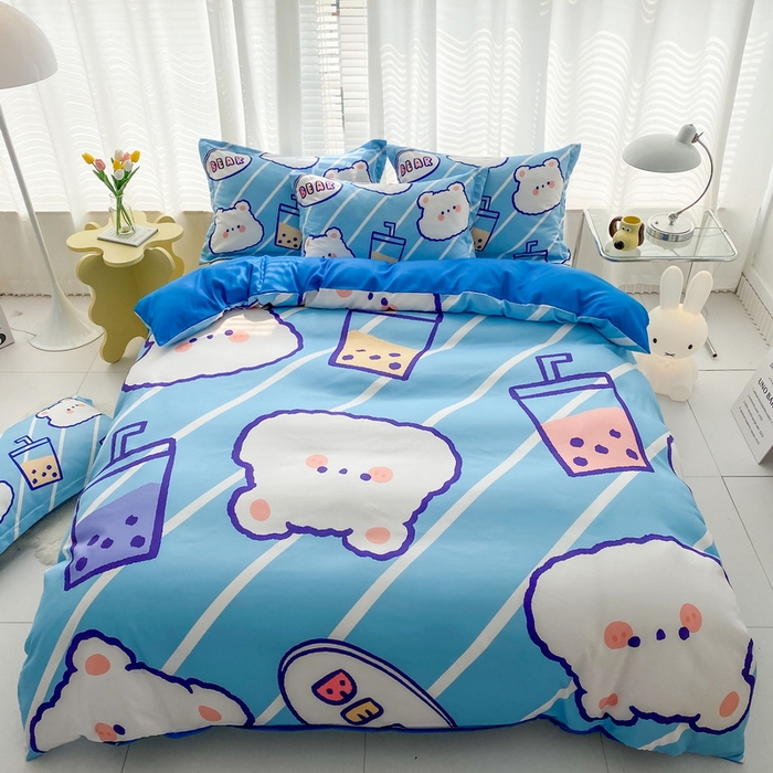 91家纺网 家纺一手货源 找家纺 卡通被套单件被罩男女儿童学生宿舍单人被单男孩卡幼儿园单人被罩 奶茶小熊