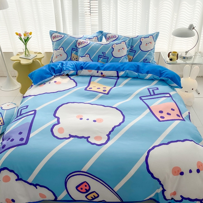 91家纺网 家纺一手货源 找家纺 卡通被套单件被罩男女儿童学生宿舍单人被单男孩卡幼儿园单人被罩 奶茶小熊