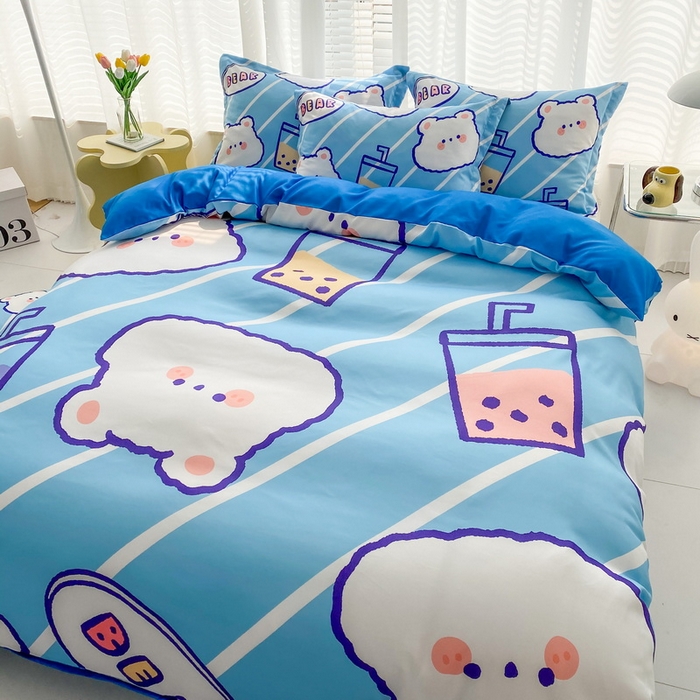 91家纺网 家纺一手货源 找家纺 卡通被套单件被罩男女儿童学生宿舍单人被单男孩卡幼儿园单人被罩 奶茶小熊