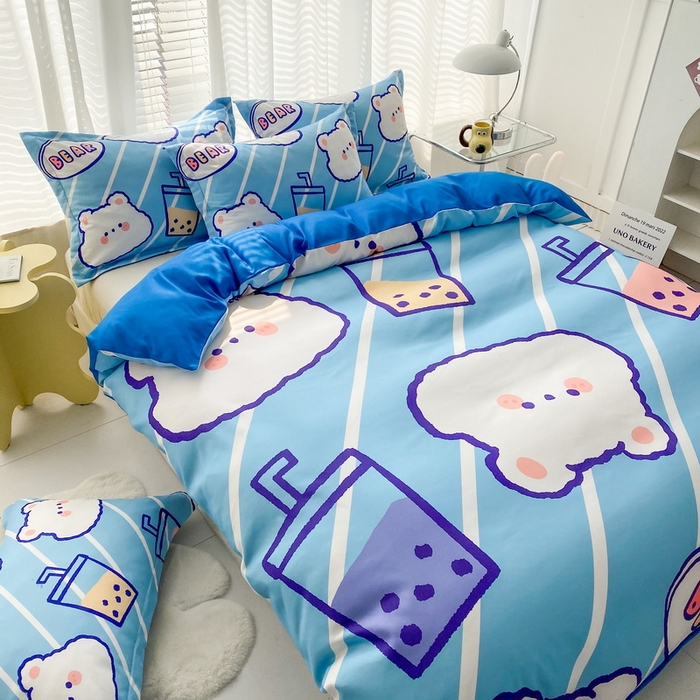 91家纺网 家纺一手货源 找家纺 卡通被套单件被罩男女儿童学生宿舍单人被单男孩卡幼儿园单人被罩 奶茶小熊