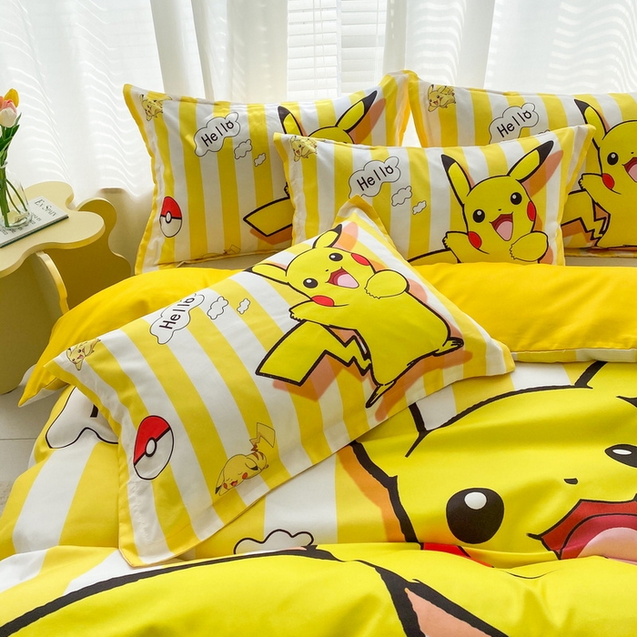 91家纺网 家纺一手货源 找家纺 卡通被套单件被罩男女儿童学生宿舍单人被单男孩卡幼儿园单人被罩 开心皮卡丘