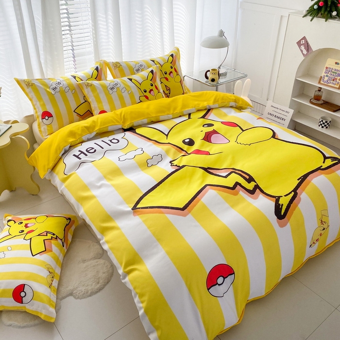 91家纺网 家纺一手货源 找家纺 卡通被套单件被罩男女儿童学生宿舍单人被单男孩卡幼儿园单人被罩 开心皮卡丘