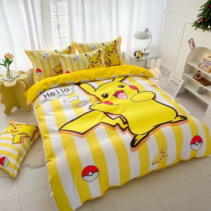 91家纺网 家纺一手货源 找家纺 卡通被套单件被罩男女儿童学生宿舍单人被单男孩卡幼儿园单人被罩 开心皮卡丘