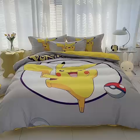 91家纺网 家纺一手货源 找家纺 卡通被套单件被罩男女儿童学生宿舍单人被单男孩卡幼儿园单人被罩 圈圈皮卡丘