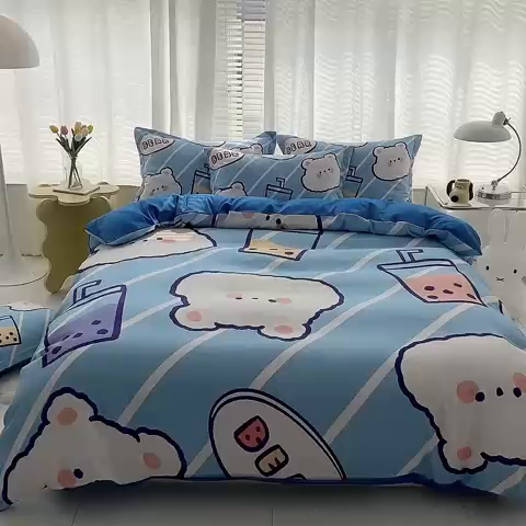 91家纺网 家纺一手货源 找家纺 卡通被套单件被罩男女儿童学生宿舍单人被单男孩卡幼儿园单人被罩 奶茶小熊