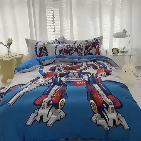 91家纺网 家纺一手货源 找家纺 卡通被套单件被罩男女儿童学生宿舍单人被单男孩卡幼儿园单人被罩 圈圈机器人