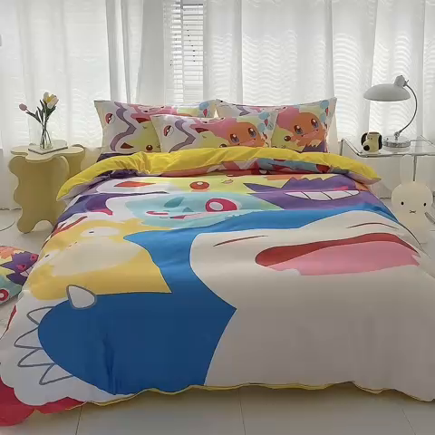 91家纺网 家纺一手货源 找家纺 卡通被套单件被罩男女儿童学生宿舍单人被单男孩卡幼儿园单人被罩 嘻嘻皮卡丘
