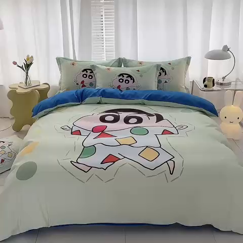 91家纺网 家纺一手货源 找家纺 卡通被套单件被罩男女儿童学生宿舍单人被单男孩卡幼儿园单人被罩 小新