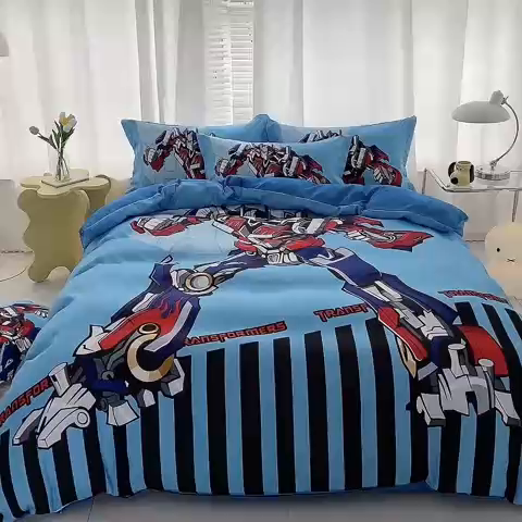 91家纺网 家纺一手货源 找家纺 卡通被套单件被罩男女儿童学生宿舍单人被单男孩卡幼儿园单人被罩 机器人