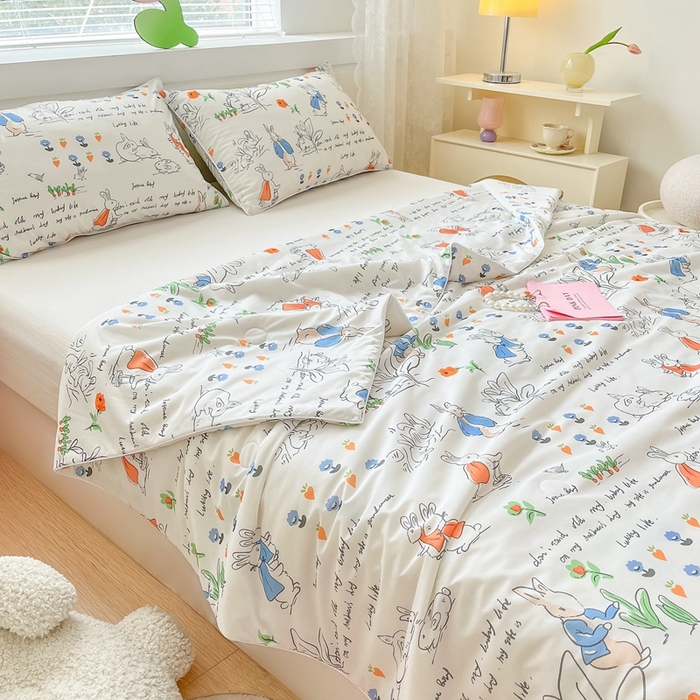 91家纺网 家纺一手货源 找家纺  蜜柚 2024新款A类提花透气凉感丝小冰皮夏被 彼得兔