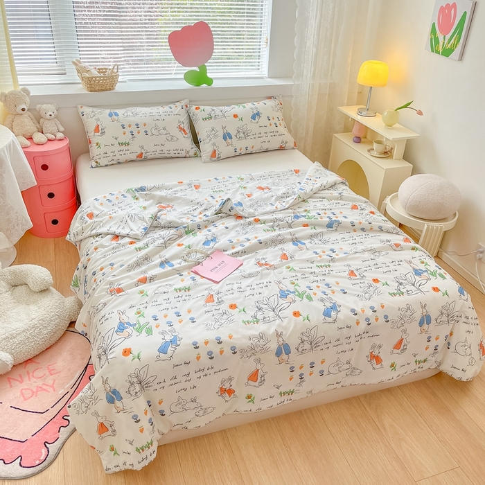 91家纺网 家纺一手货源 找家纺  蜜柚 2024新款A类提花透气凉感丝小冰皮夏被 彼得兔