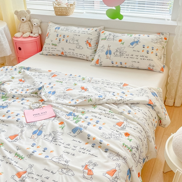 91家纺网 家纺一手货源 找家纺  蜜柚 2024新款A类提花透气凉感丝小冰皮夏被 彼得兔