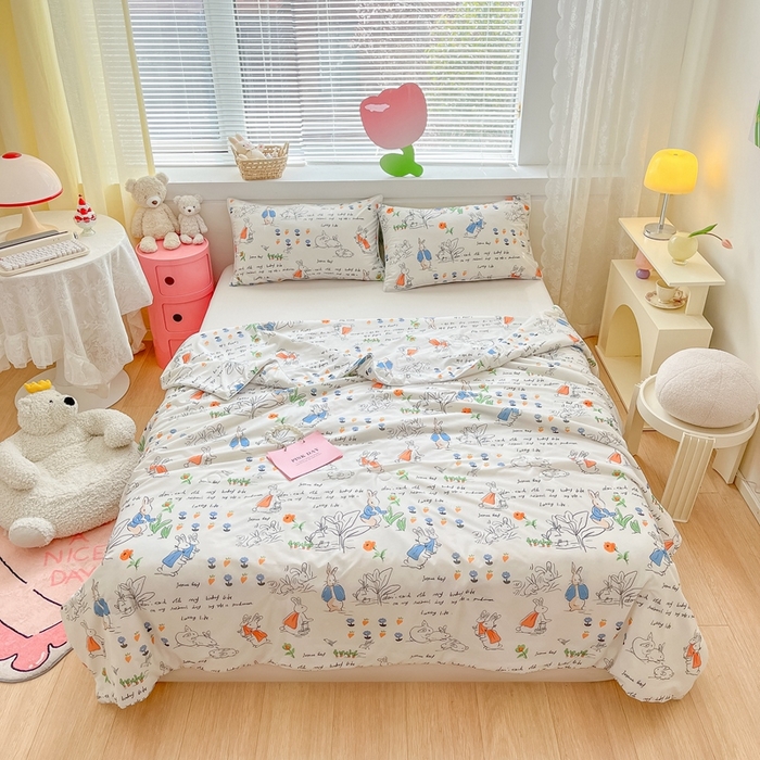 91家纺网 家纺一手货源 找家纺  蜜柚 2024新款A类提花透气凉感丝小冰皮夏被 彼得兔